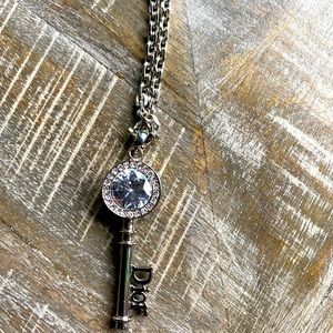 Silver Dior style key necklace preowned